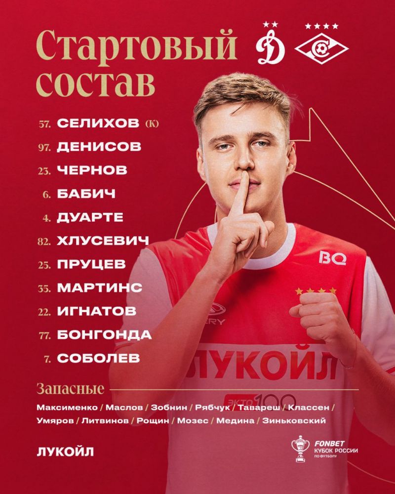 Спартак объявил состав на полуфинал Кубка России с Динамо