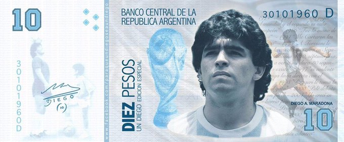  В Аргентине предложили изобразить Марадону на купюре в 10 тысяч песо