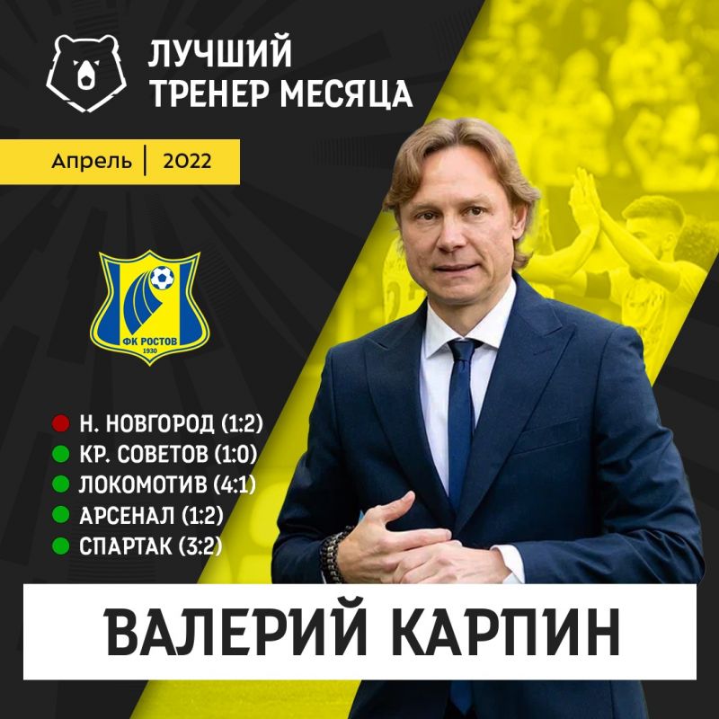 Болельщики и эксперты выбрали Карпина лучшим тренером чемпионата России в апреле