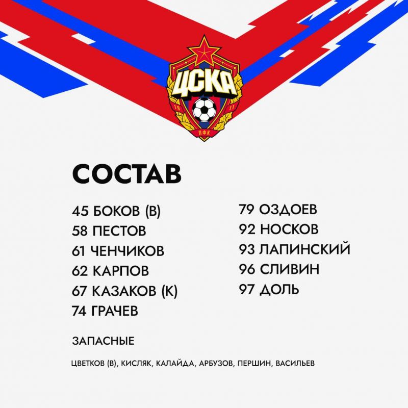 Стартовый состав молодежки ЦСКА на игру МФЛ против «Крыльев Советов»