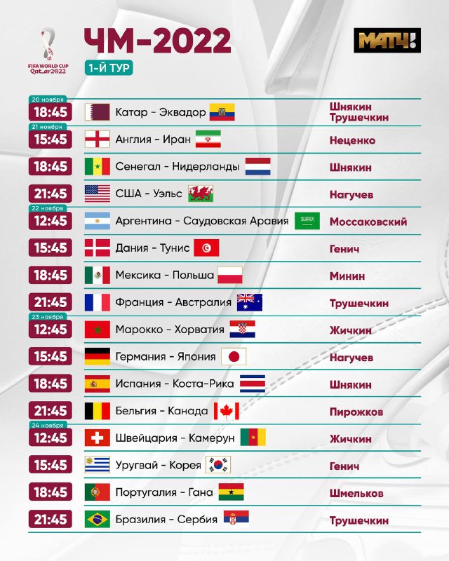 Стало известно расписание трансляций и имена комментаторов на первый тур чемпионата мира