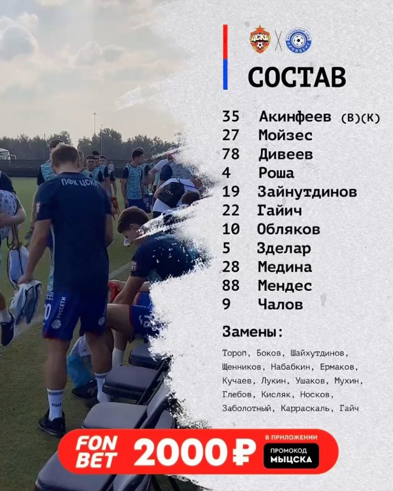 Состав ЦСКА на товарищеский матч с «Оренбургом»