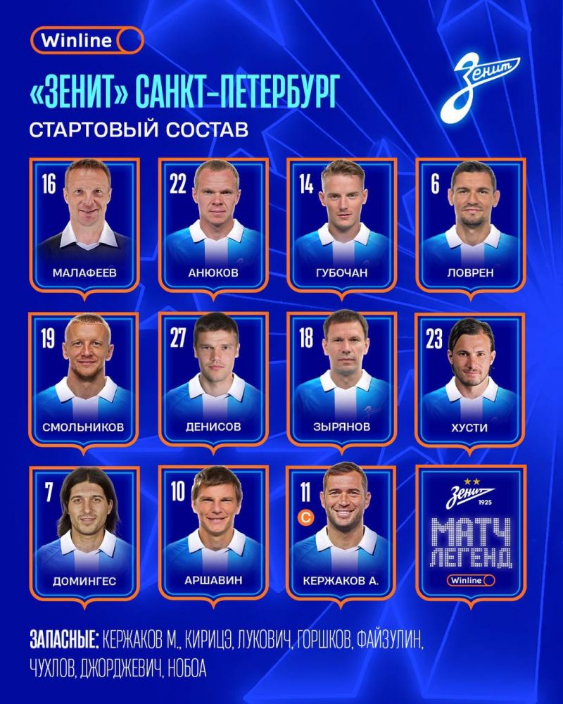 Зенит объявил стартовые составы на матч легенд