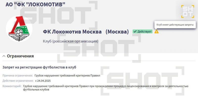 Источник привел доказательства трансферного бана Локомотива 
