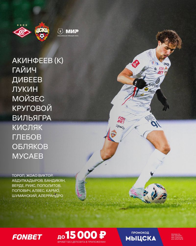 Объявлены составы Спартака и ЦСКА на дерби