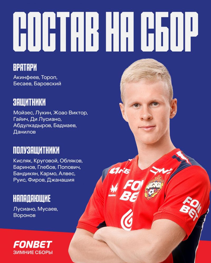 ЦСКА объявил состав на второй зимний сбор 
