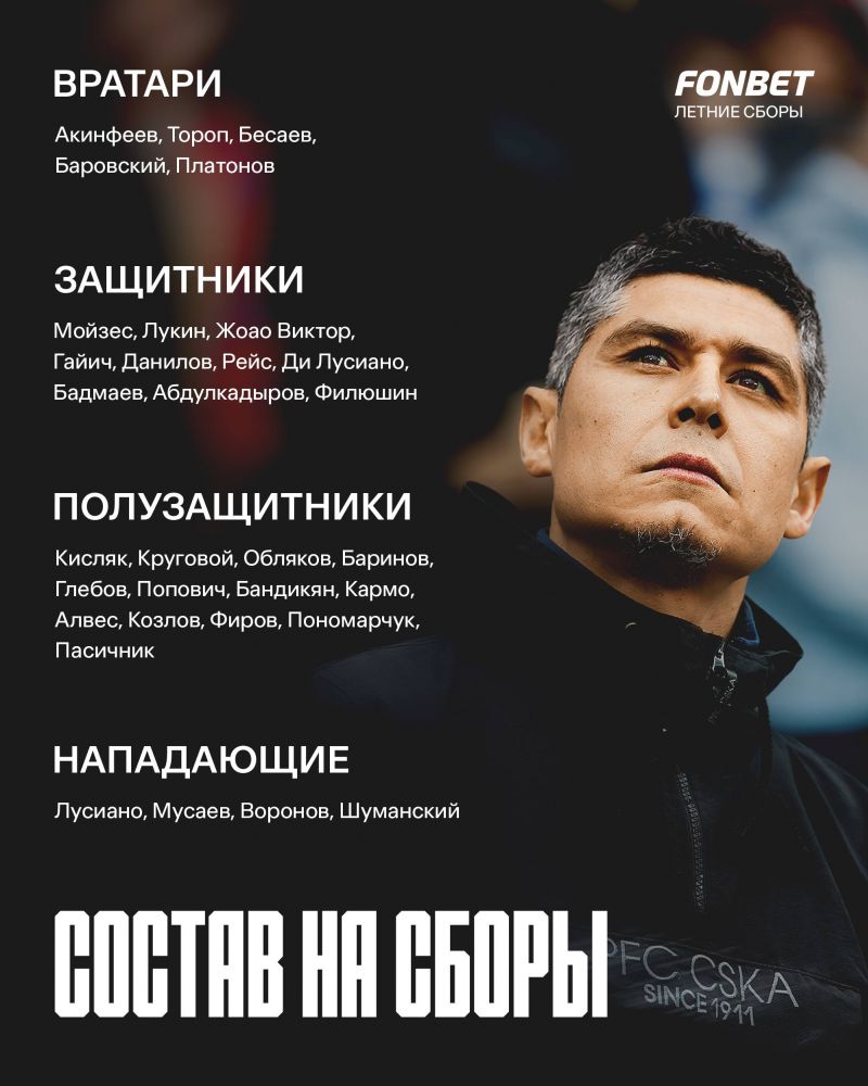 ЦСКА назвал состав на летний сбор ЦСКА назвал состав на летний сбор